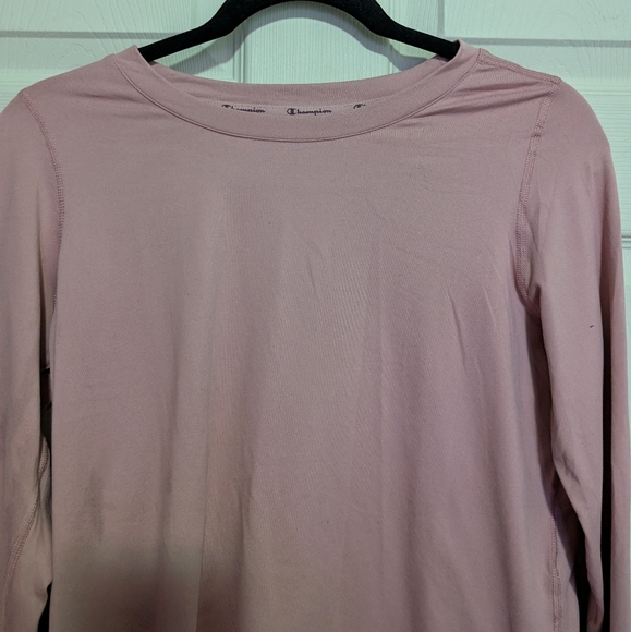 Champion Mauve Pink Long Sleeve Shirt XS Stretchy Cutout Embroidered Logo Sporty - Picture 2 of 7